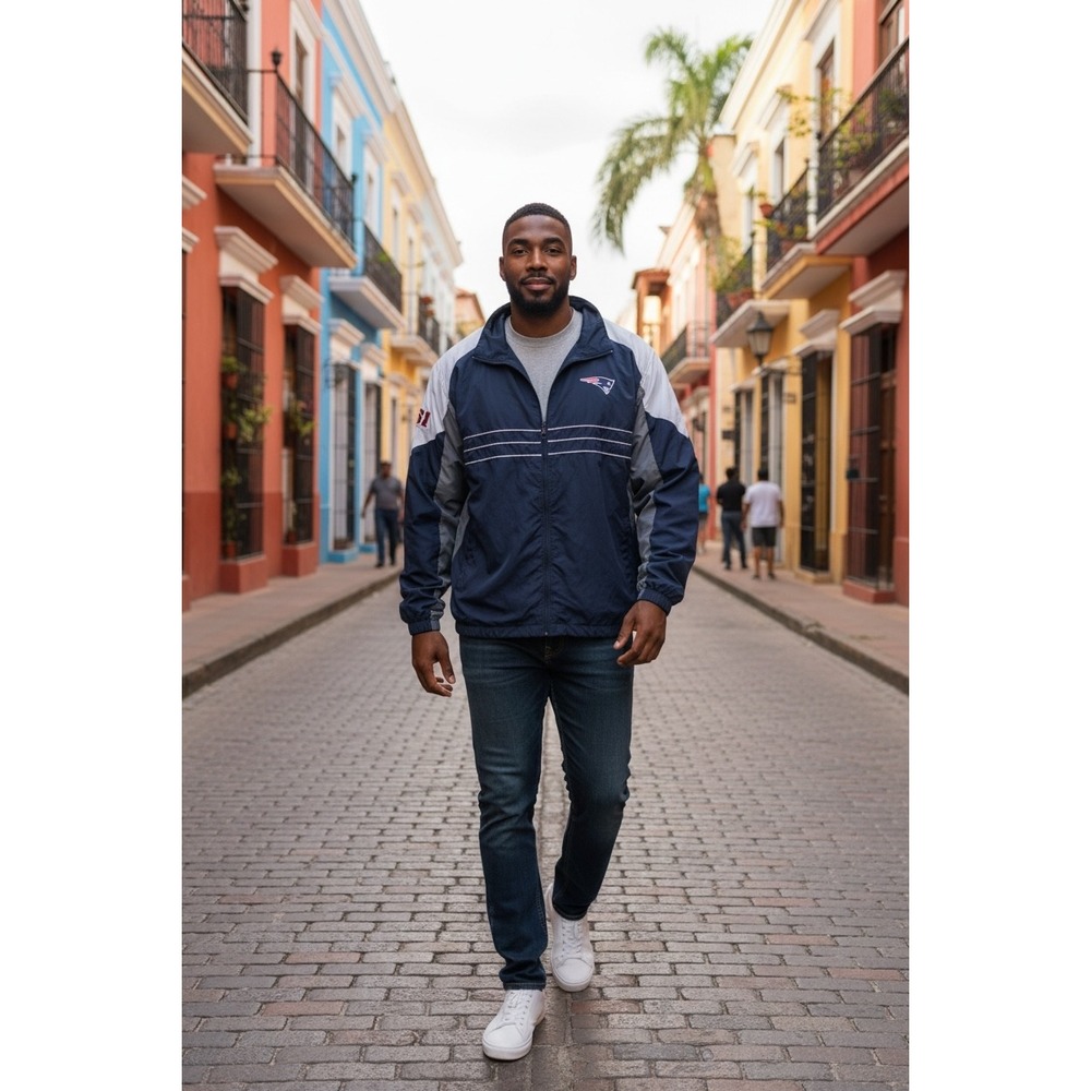 Reebok NFL New England Patriots Windbreaker Jacket Mens Large Navy Blue Full Zip